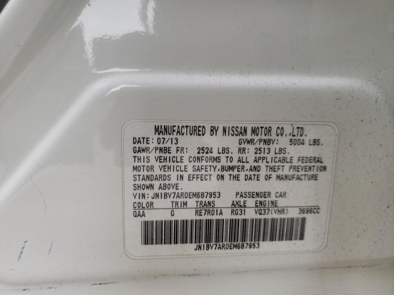 Photo 10 from auction – 2014 INFINITI Q50 BASE with VIN JN1BV7AR0EM687953