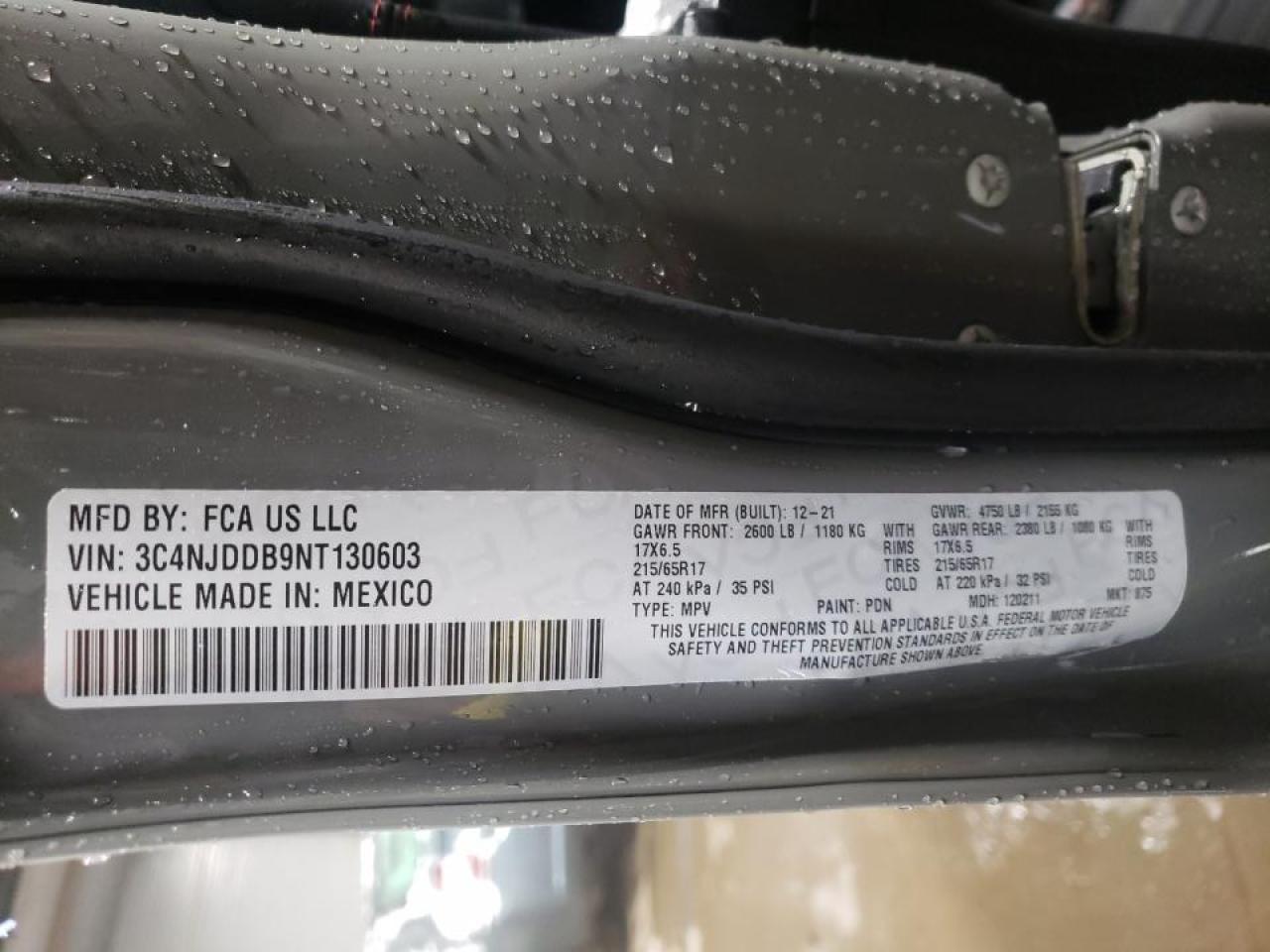 Photo 10 from auction – 2022 JEEP COMPASS TR with VIN 3C4NJDDB9NT130603