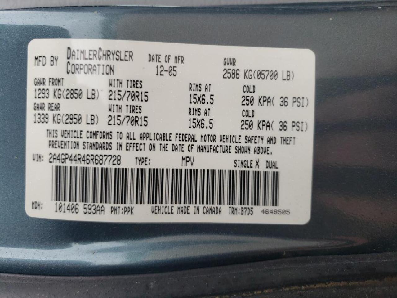 Photo 10 from auction – 2006 CHRYSLER TOWN & COU with VIN 2A4GP44R46R687728