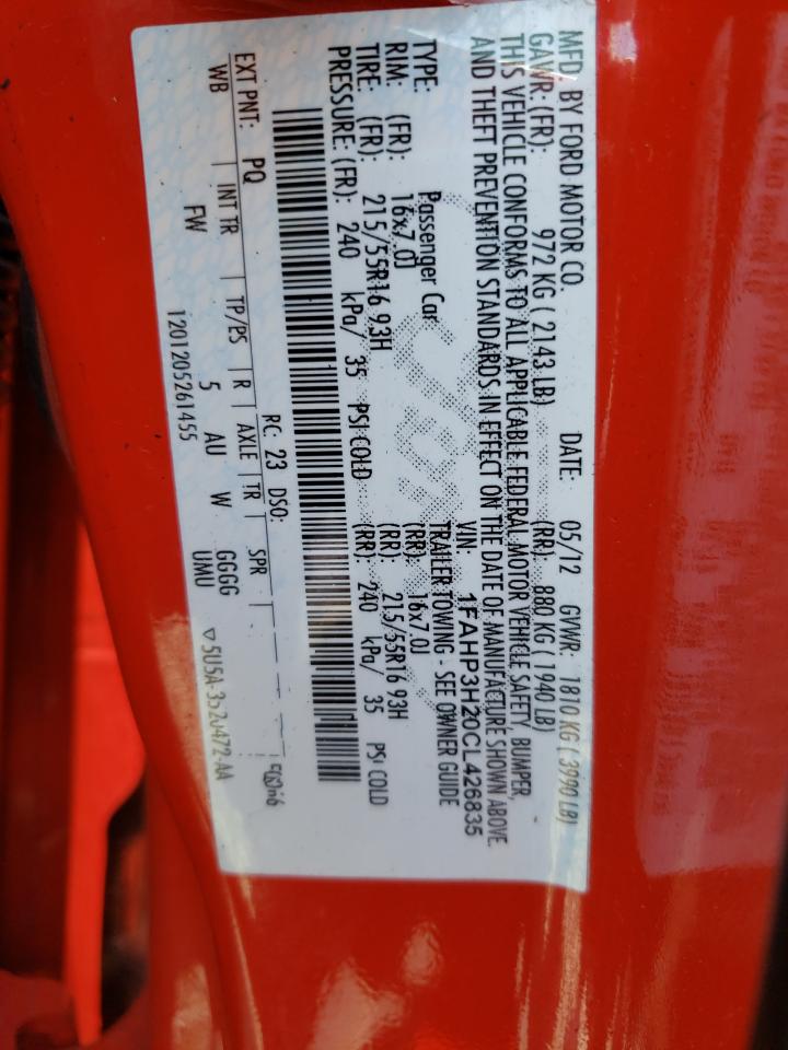 Photo 10 from auction – 2012 FORD FOCUS SEL with VIN 1FAHP3H20CL426835