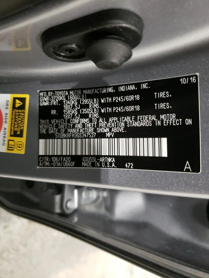 Photo 10 from auction – 2016 TOYOTA HIGHLANDER with VIN 5TDBKRFH3GS347527