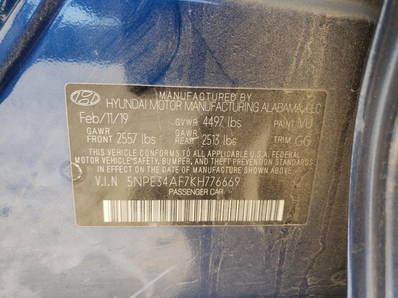 Photo 10 from auction – 2019 HYUNDAI SONATA LIM with VIN 5NPE34AF7KH776669