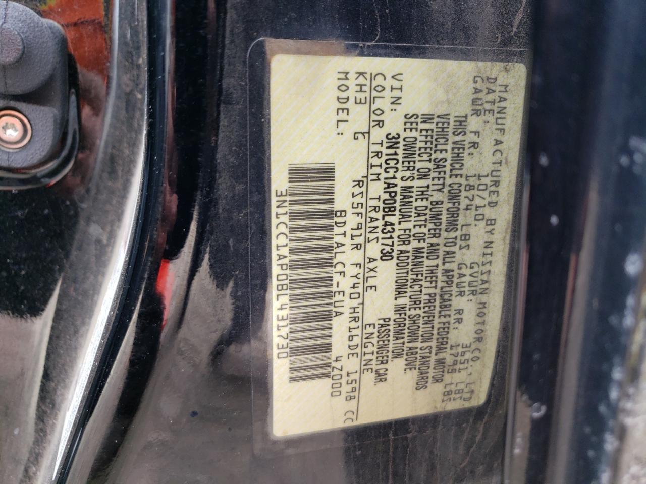 Photo 10 from auction – 2011 NISSAN VERSA S with VIN 3N1CC1AP0BL431730