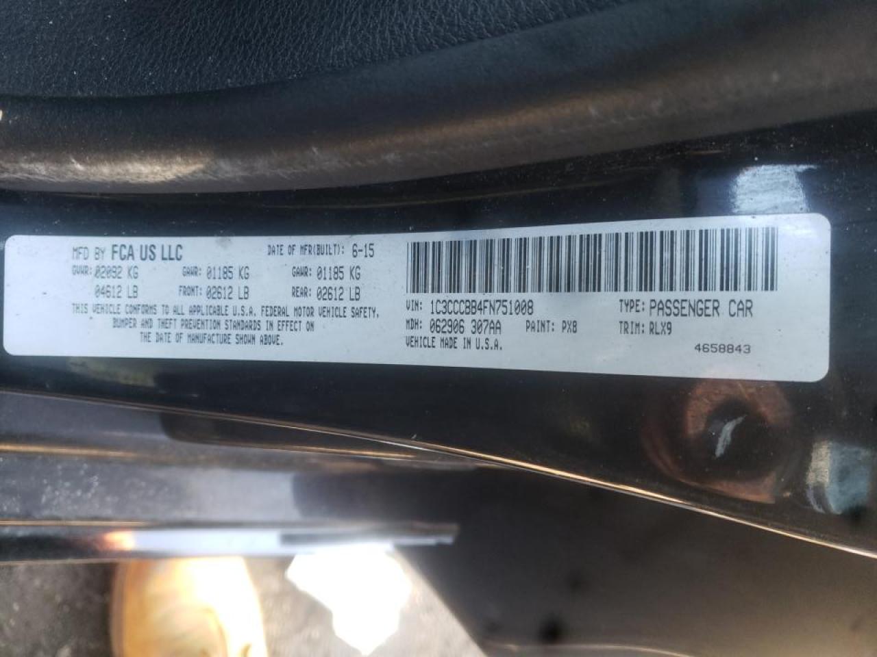 Photo 10 from auction – 2015 CHRYSLER 200 S with VIN 1C3CCCBB4FN751008