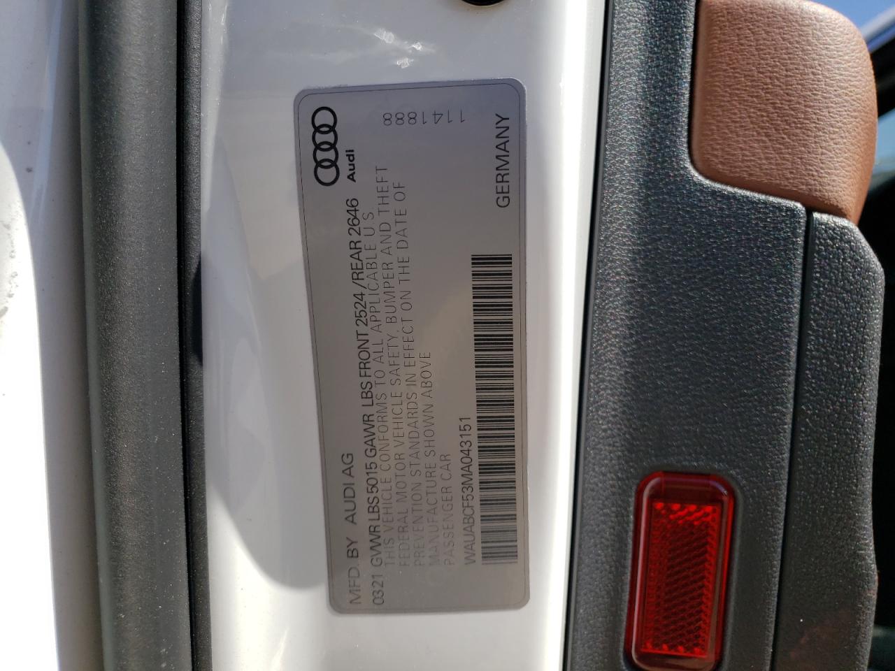 Photo 10 from auction – 2021 AUDI A5 PREMIUM with VIN WAUABCF53MA043151