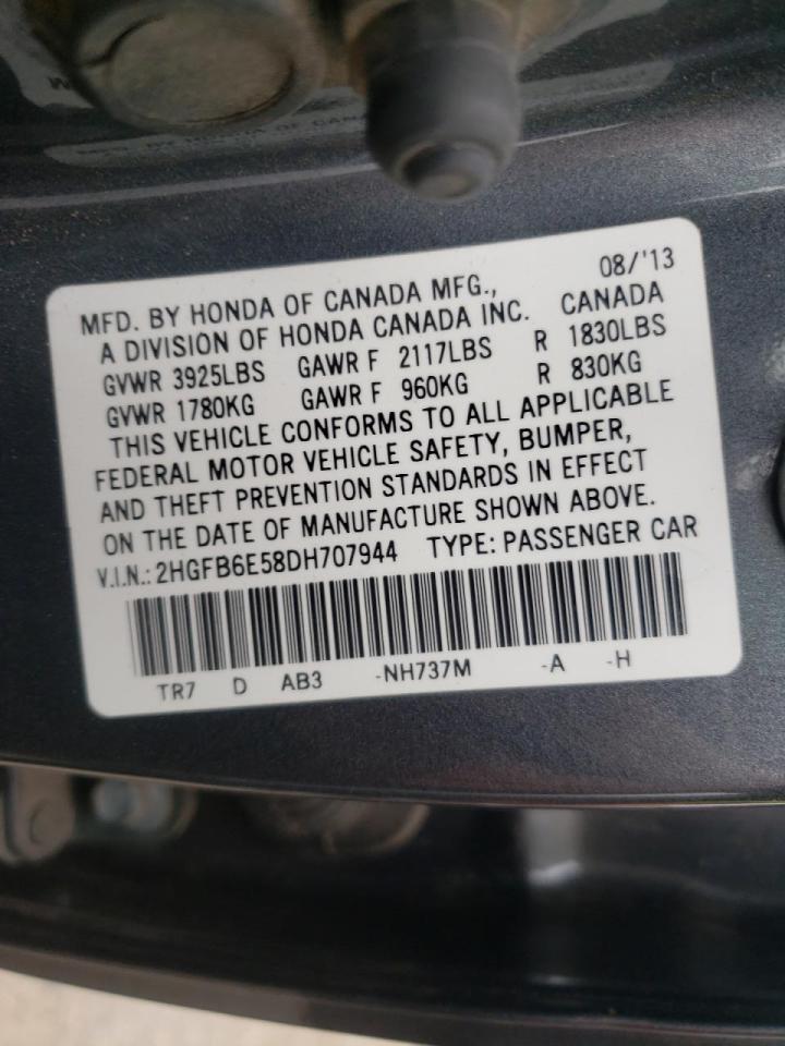 Photo 10 from auction – 2013 HONDA CIVIC SI with VIN 2HGFB6E58DH707944