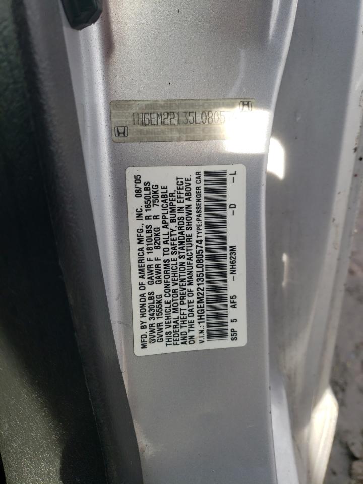 Photo 10 from auction – 2005 HONDA CIVIC DX V with VIN 1HGEM22135L080574
