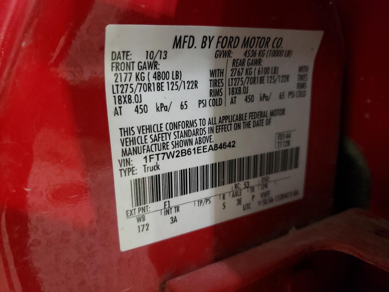 Photo 10 from auction – 2014 FORD F250 SUPER with VIN 1FT7W2B61EEA84642