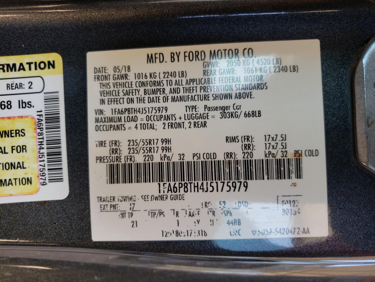 Photo 10 from auction – 2018 FORD MUSTANG with VIN 1FA6P8TH4J5175979