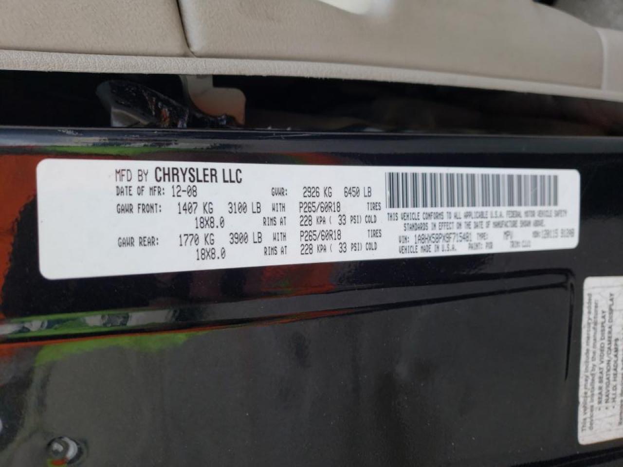 Photo 10 from auction – 2009 CHRYSLER ASPEN LIMI with VIN 1A8HX58PX9F715481