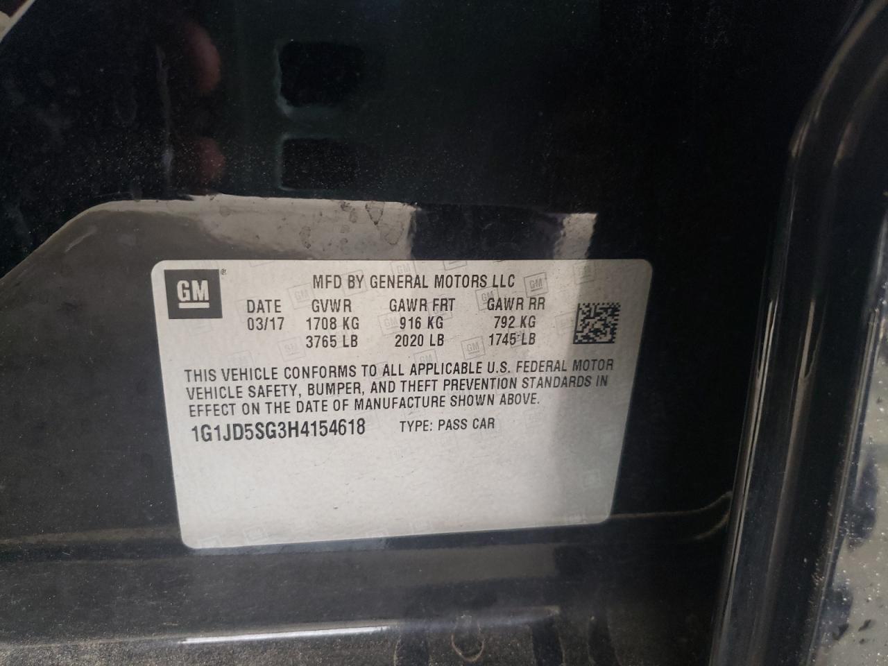 Photo 10 from auction – 2017 CHEVROLET SONIC LT with VIN 1G1JD5SG3H4154618
