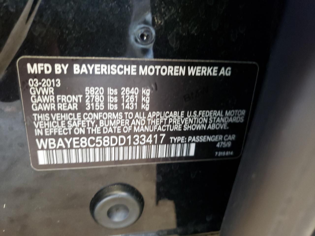 Photo 10 from auction – 2013 BMW 750 LI with VIN WBAYE8C58DD133417