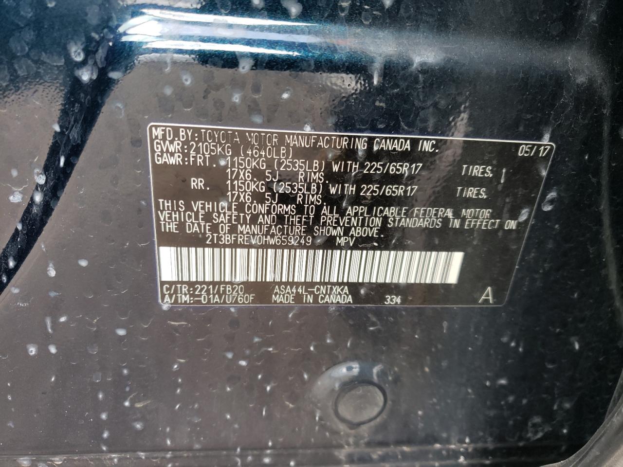 صورة رقم 10 من المزاد - 2017 TOYOTA RAV4 LE مع VIN 2T3BFREV0HW659249