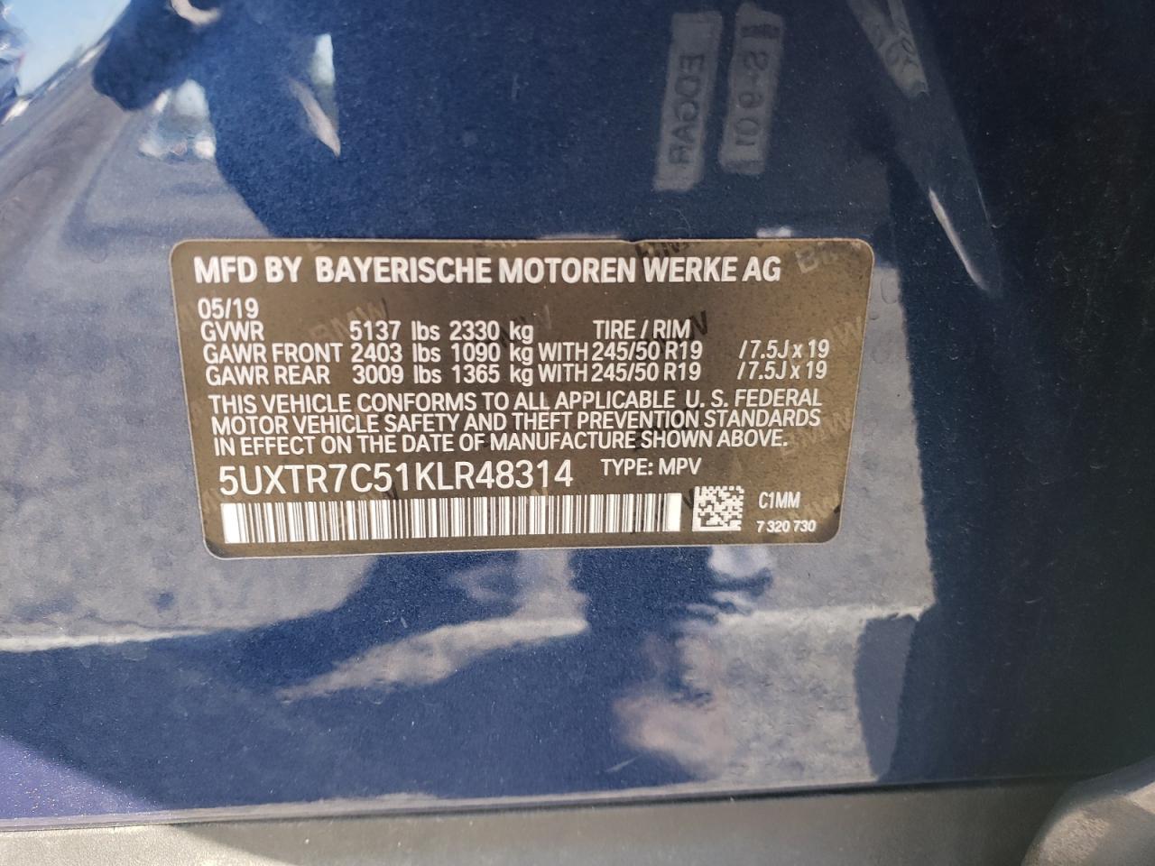 Photo 10 from auction – 2019 BMW X3 SDRIVE3 with VIN 5UXTR7C51KLR48314