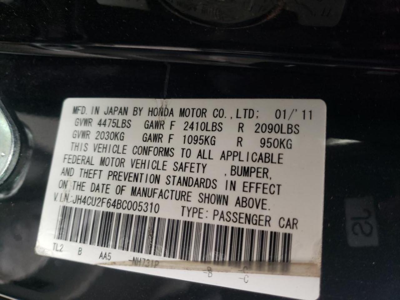 Photo 10 from auction – 2011 ACURA TSX with VIN JH4CU2F64BC005310