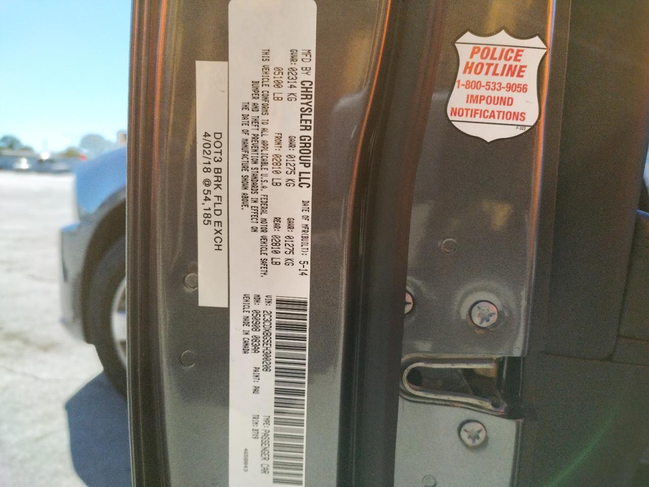 Photo 10 from auction – 2014 DODGE CHARGER SE with VIN 2C3CDXBG5EH300208