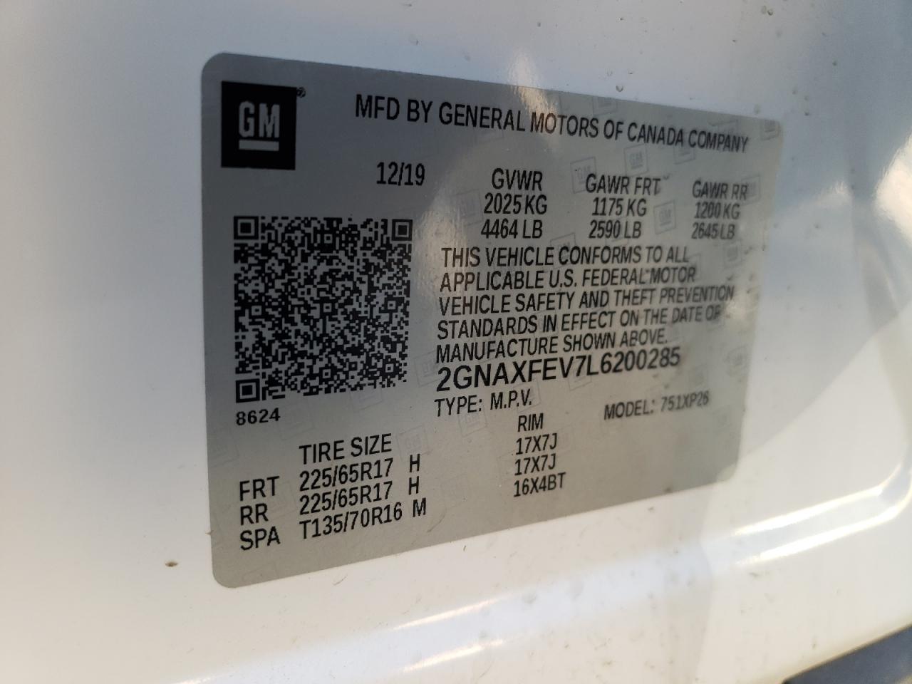 Photo 10 from auction – 2020 CHEVROLET EQUINOX with VIN 2GNAXFEV7L6200285