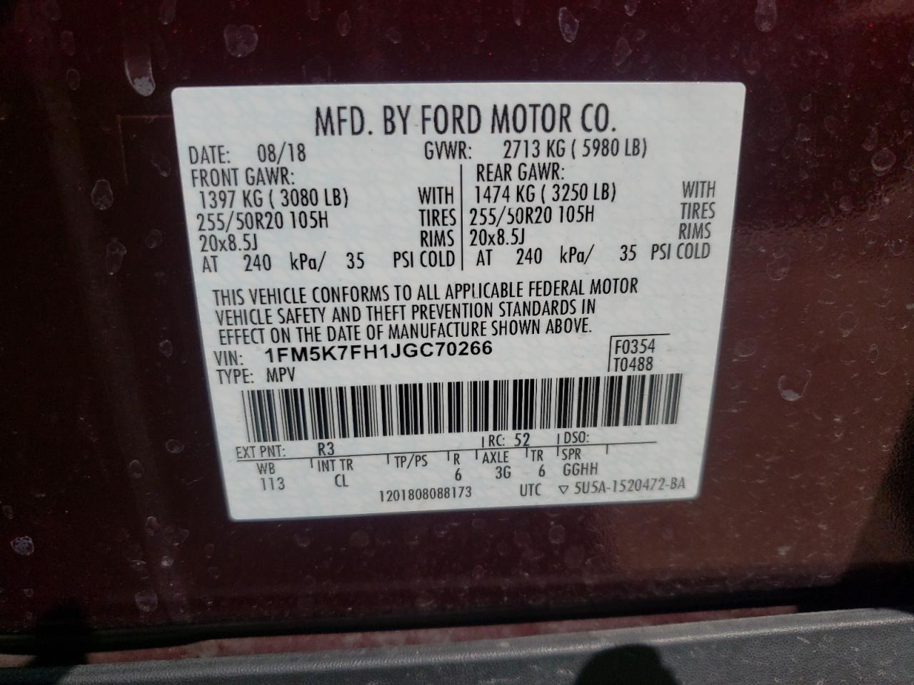 Photo 10 from auction – 2018 FORD EXPLORER L with VIN 1FM5K7FH1JGC70266