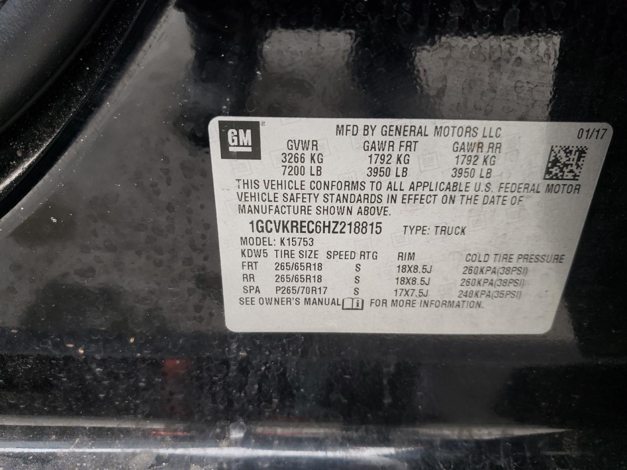 Photo 10 from auction – 2017 CHEVROLET SILVERADO with VIN 1GCVKREC6HZ218815