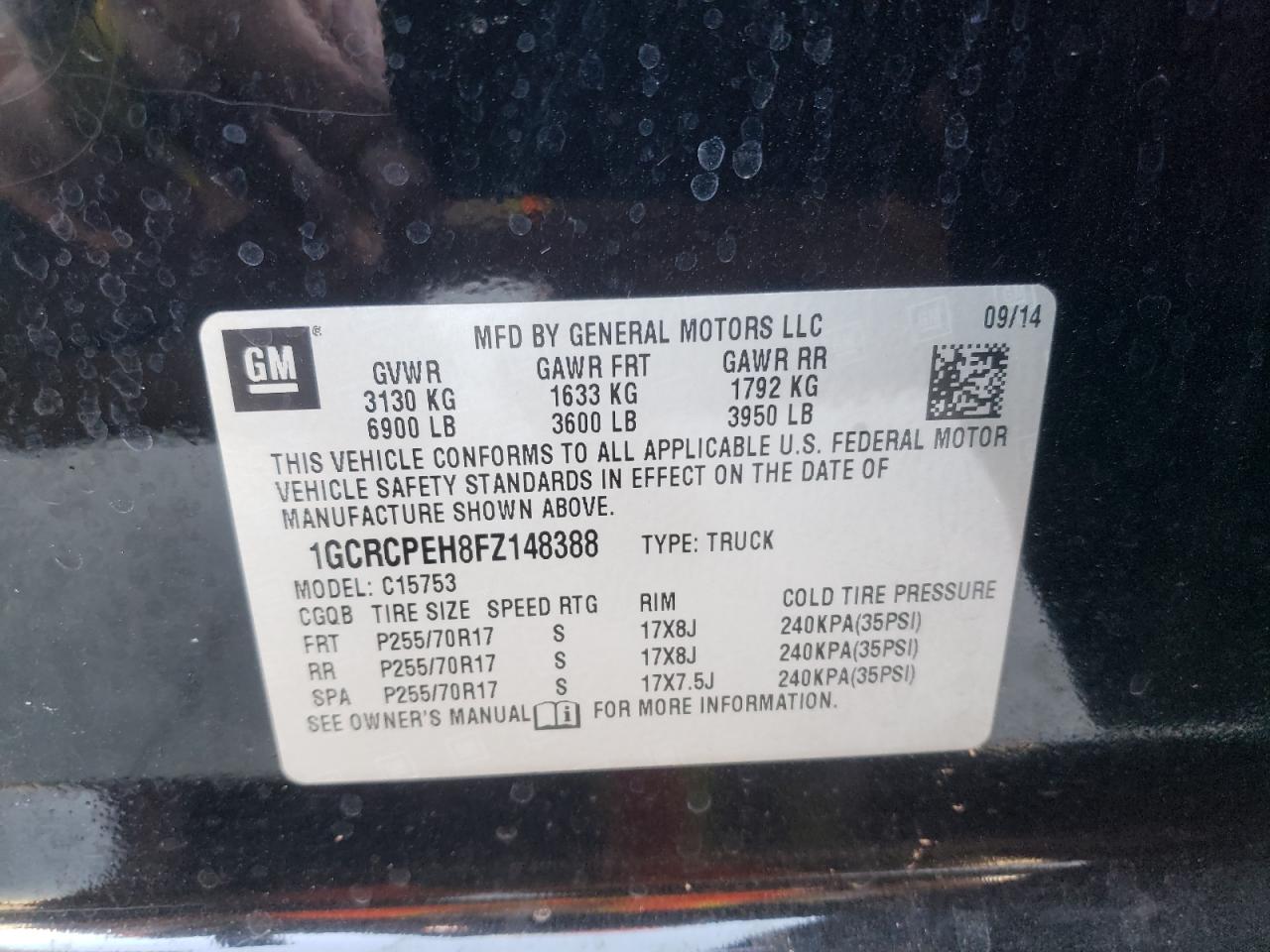 Photo 10 from auction – 2015 CHEVROLET SILVERADO with VIN 1GCRCPEH8FZ148388