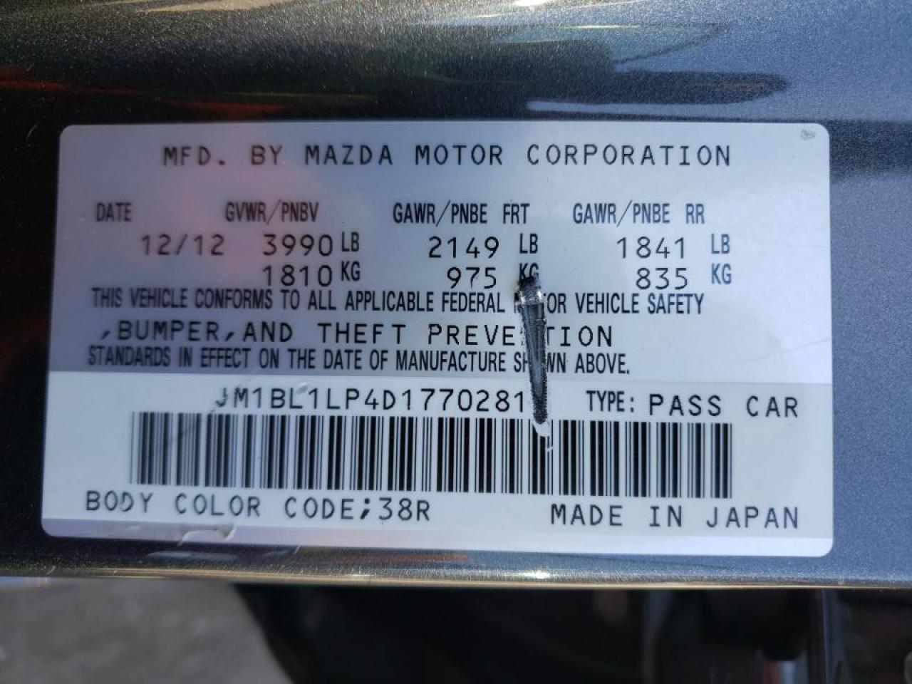 Photo 10 from auction – 2013 MAZDA 3 I with VIN JM1BL1LP4D1770281
