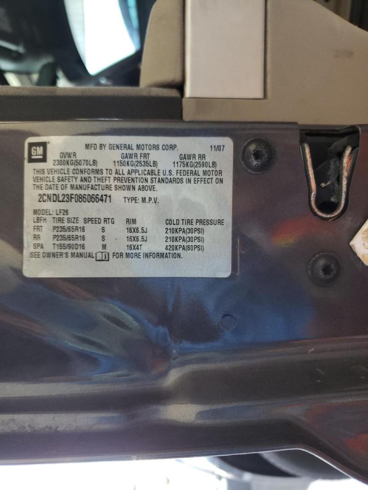 Photo 10 from auction – 2008 CHEVROLET EQUINOX LS with VIN 2CNDL23F086066471