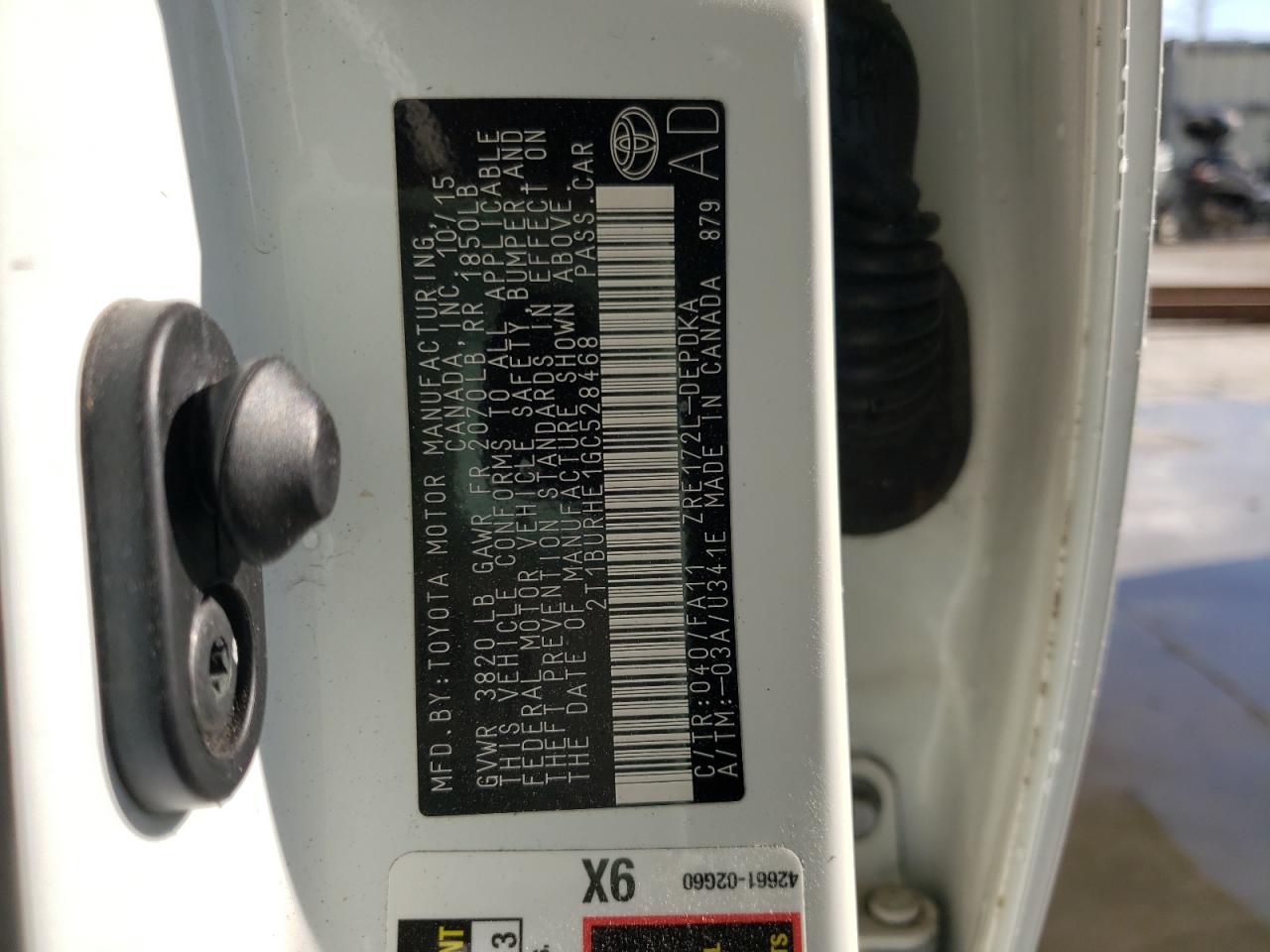 Photo 10 from auction – 2016 TOYOTA COROLLA L with VIN 2T1BURHE1GC528468