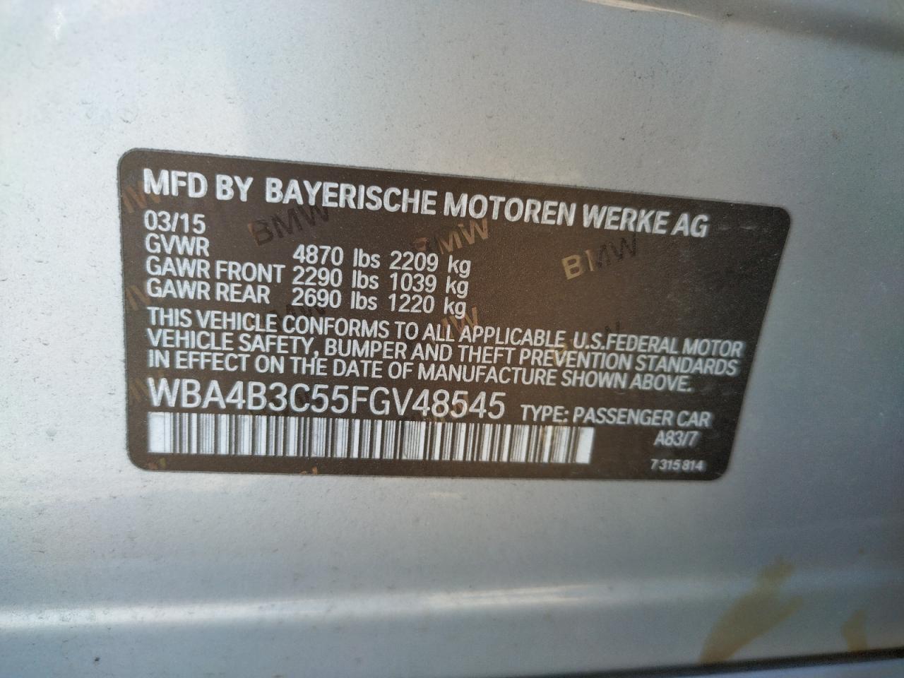 Photo 10 from auction – 2015 BMW 435 XI GRA with VIN WBA4B3C55FGV48545