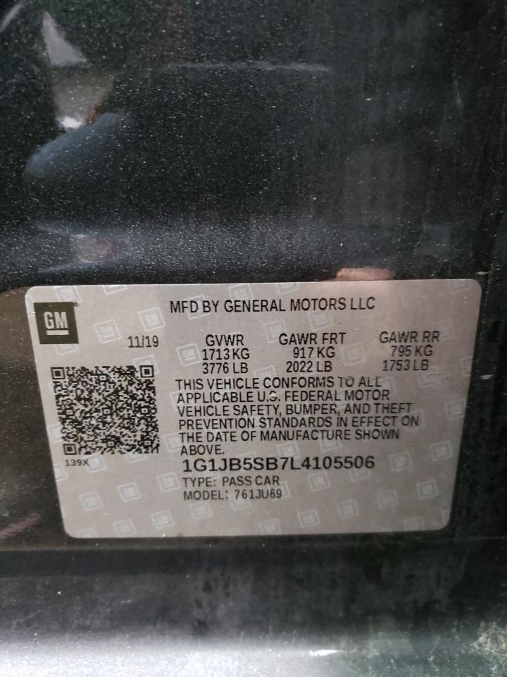 Photo 10 from auction – 2020 CHEVROLET SONIC LS with VIN 1G1JB5SB7L4105506