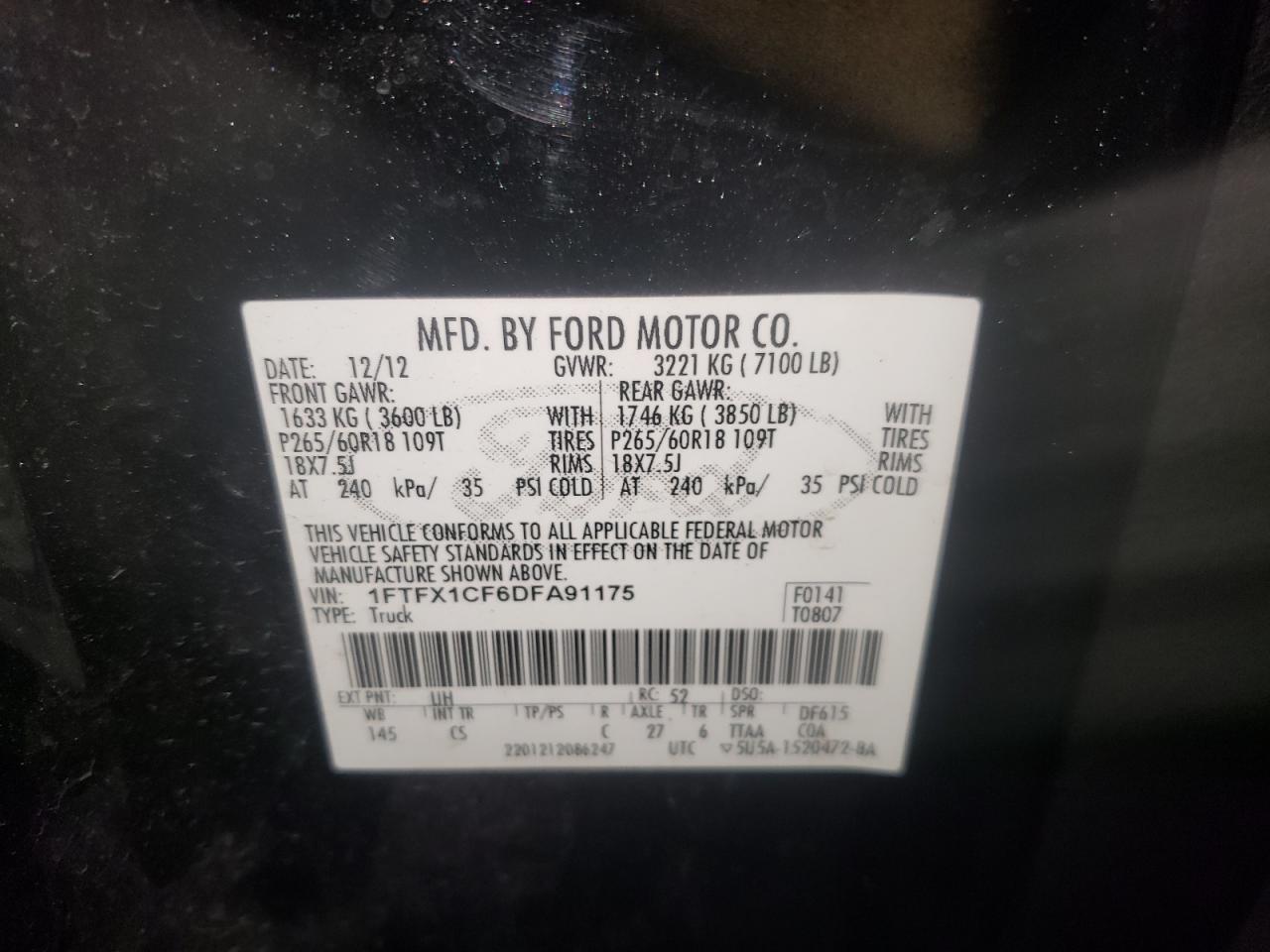 Photo 10 from auction – 2013 FORD F150 SUPER with VIN 1FTFX1CF6DFA91175