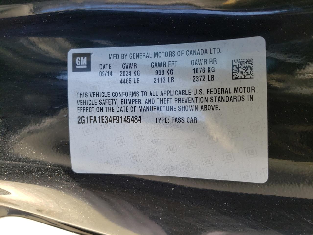Photo 10 from auction – 2015 CHEVROLET CAMARO LS with VIN 2G1FA1E34F9145484