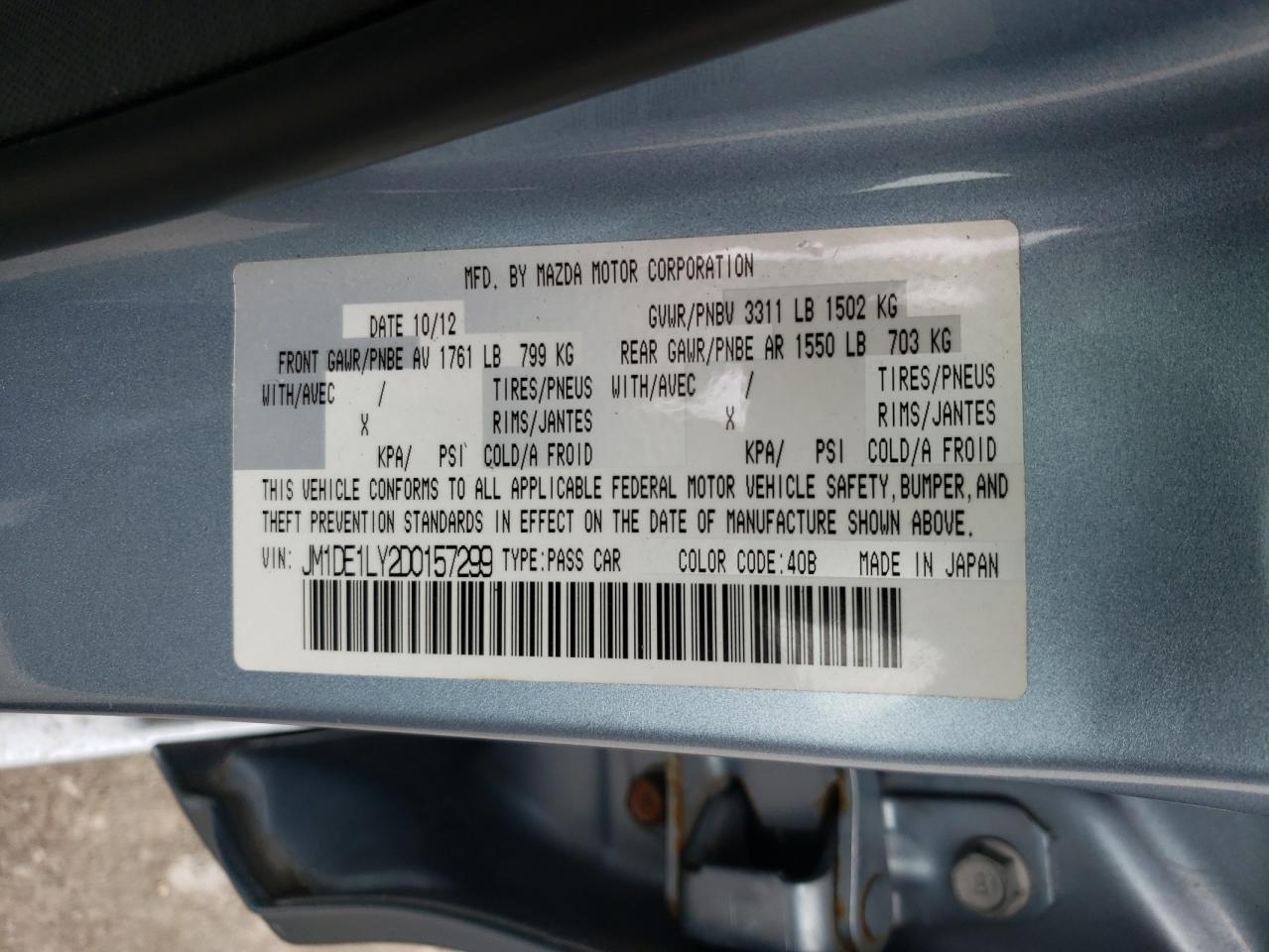 Photo 10 from auction – 2013 MAZDA MAZDA2 with VIN JM1DE1LY2D0157299