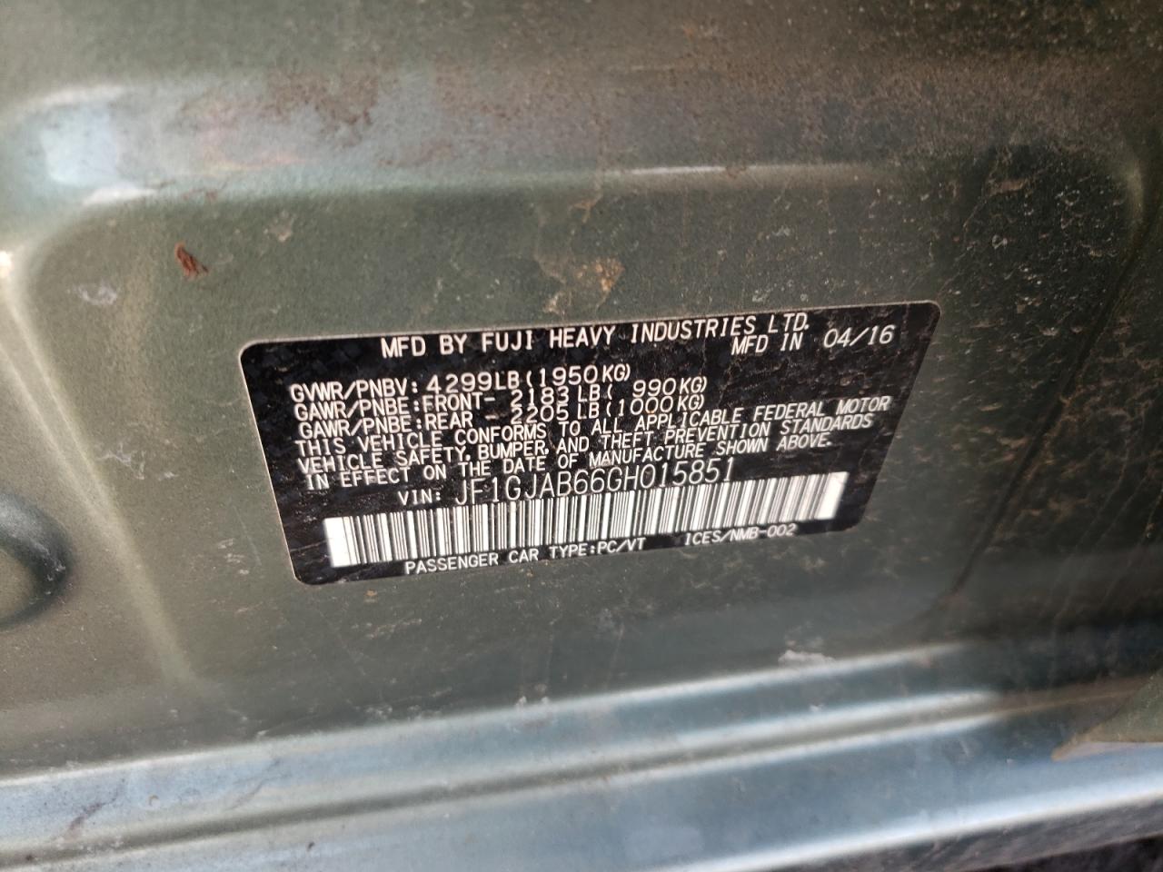 Photo 10 from auction – 2016 SUBARU IMPREZA PR with VIN JF1GJAB66GH015851