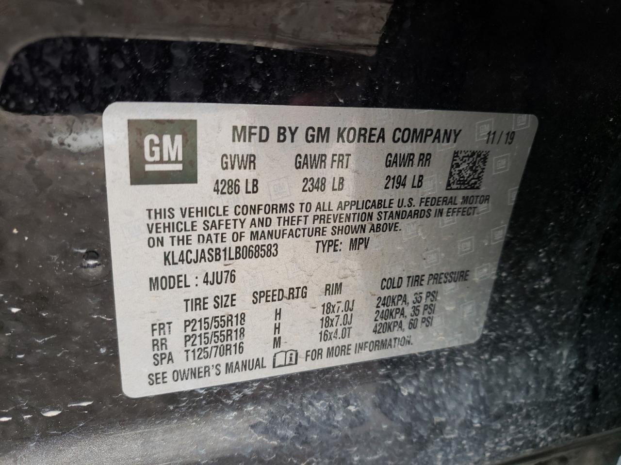 Photo 10 from auction – 2020 BUICK ENCORE PRE with VIN KL4CJASB1LB068583