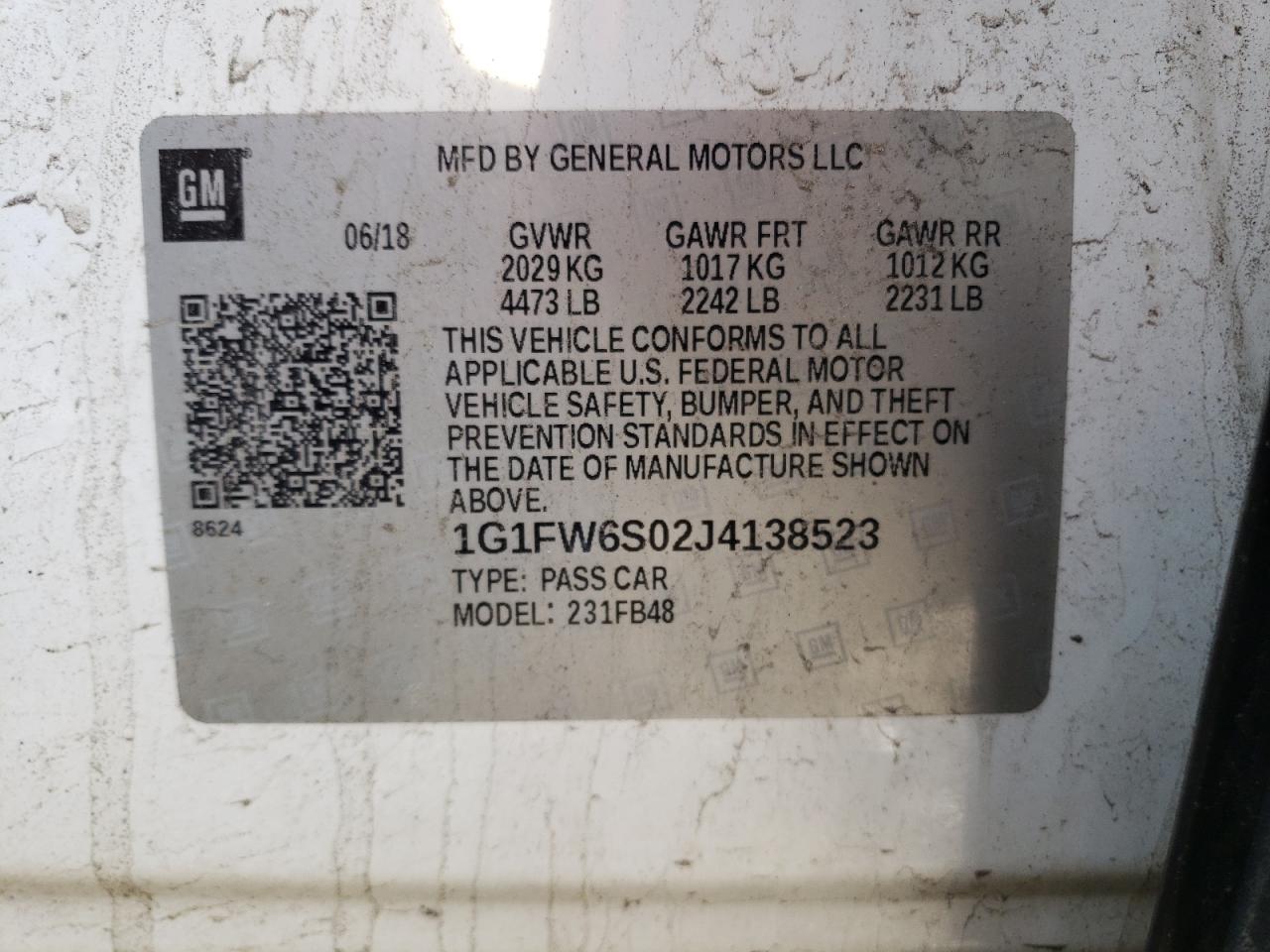Photo 10 from auction – 2018 CHEVROLET BOLT EV LT with VIN 1G1FW6S02J4138523