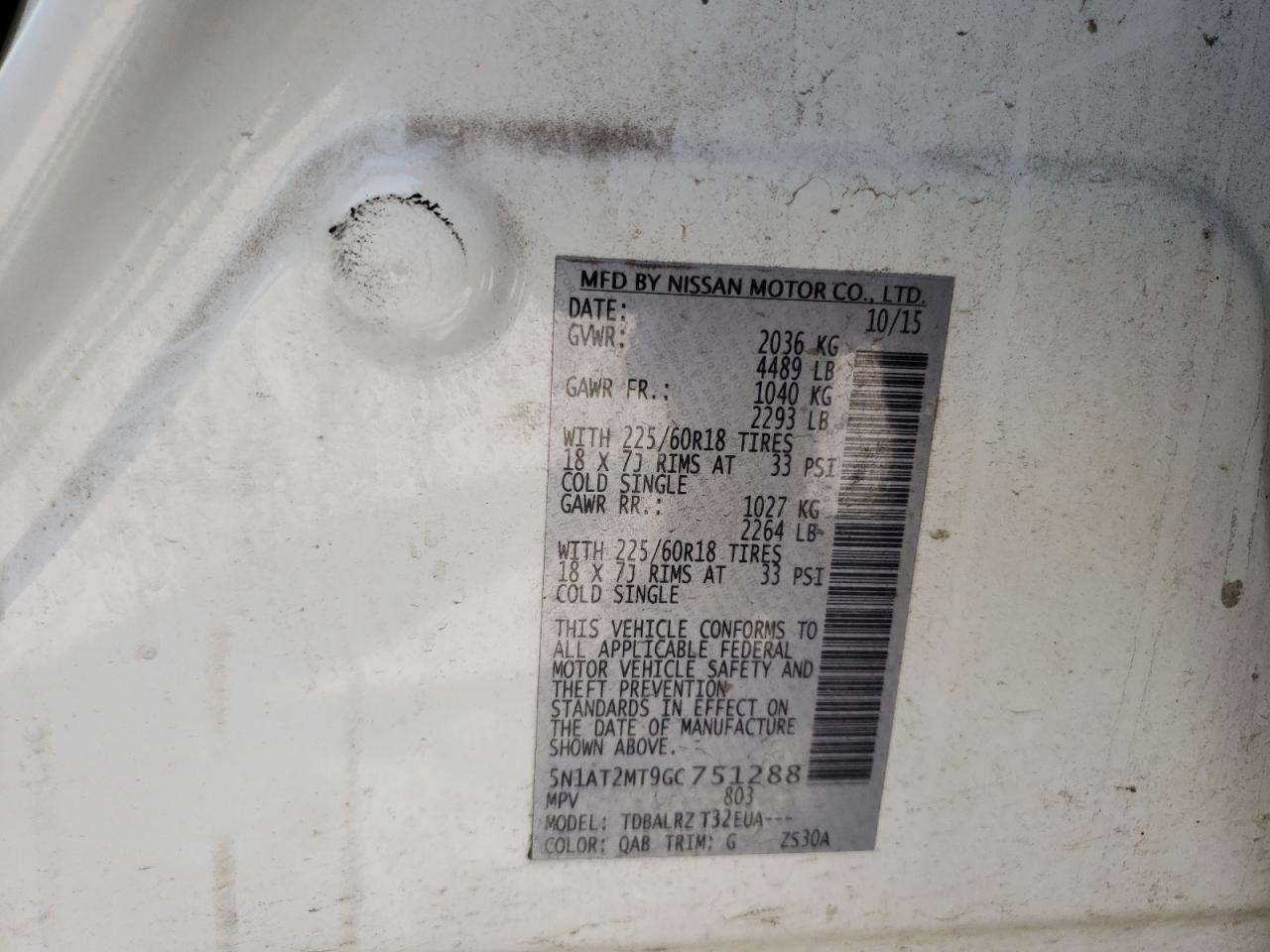 Photo 10 from auction – 2016 NISSAN ROGUE S with VIN 5N1AT2MT9GC751288