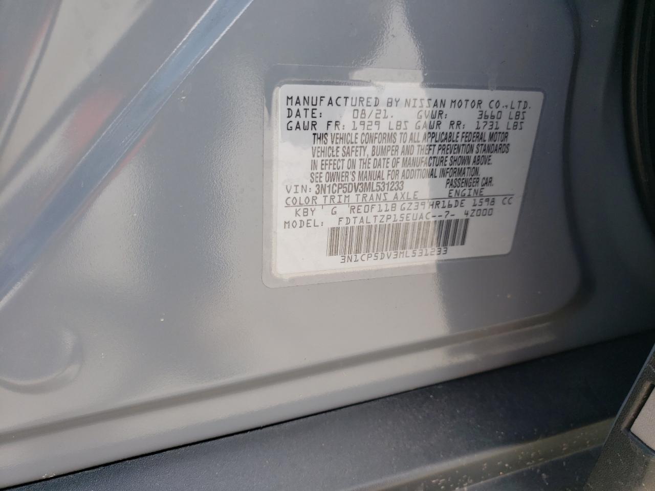 Photo 10 from auction – 2021 NISSAN KICKS SR with VIN 3N1CP5DV3ML531233