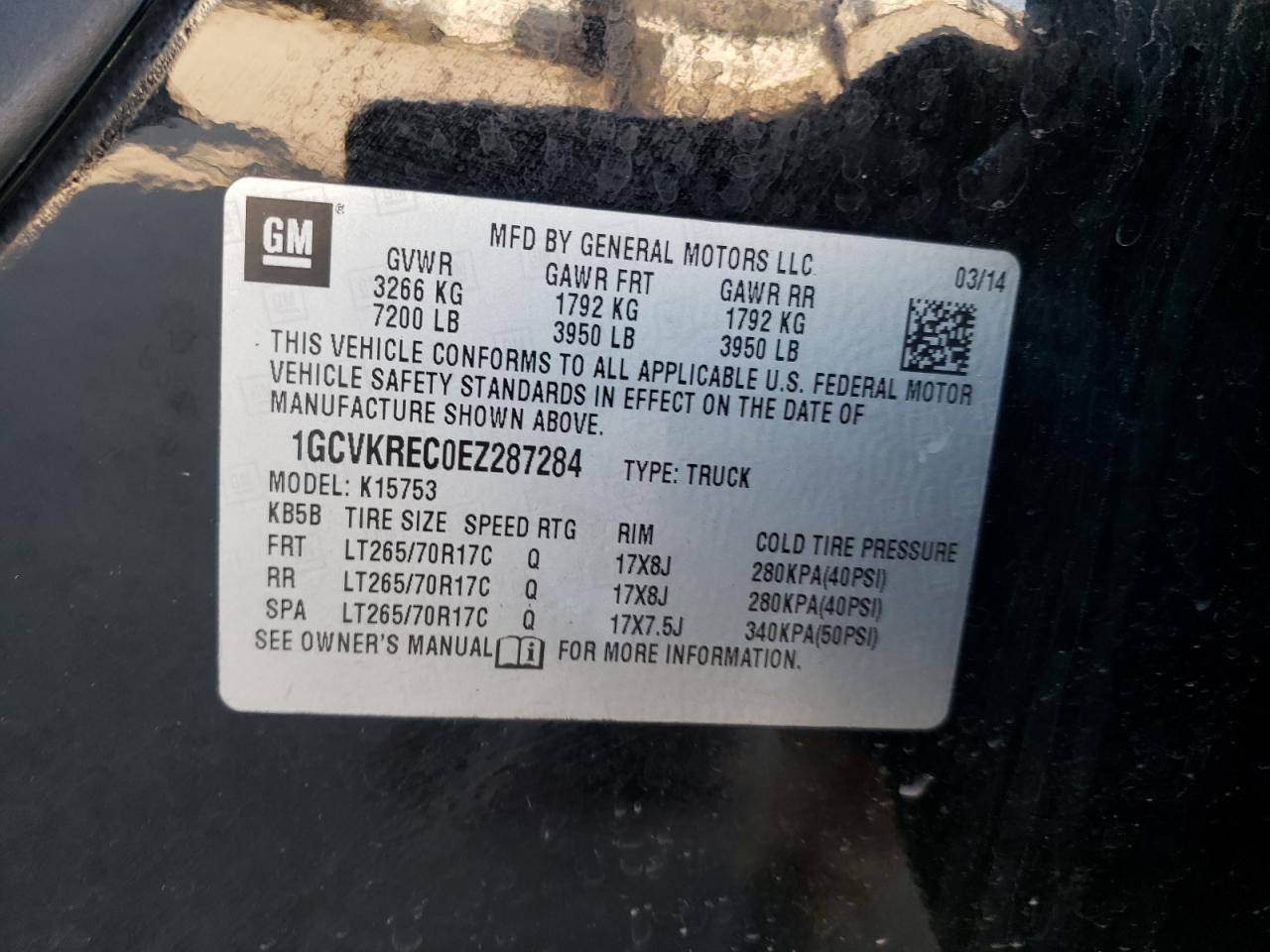 Photo 10 from auction – 2014 CHEVROLET SILVERADO with VIN 1GCVKREC0EZ287284