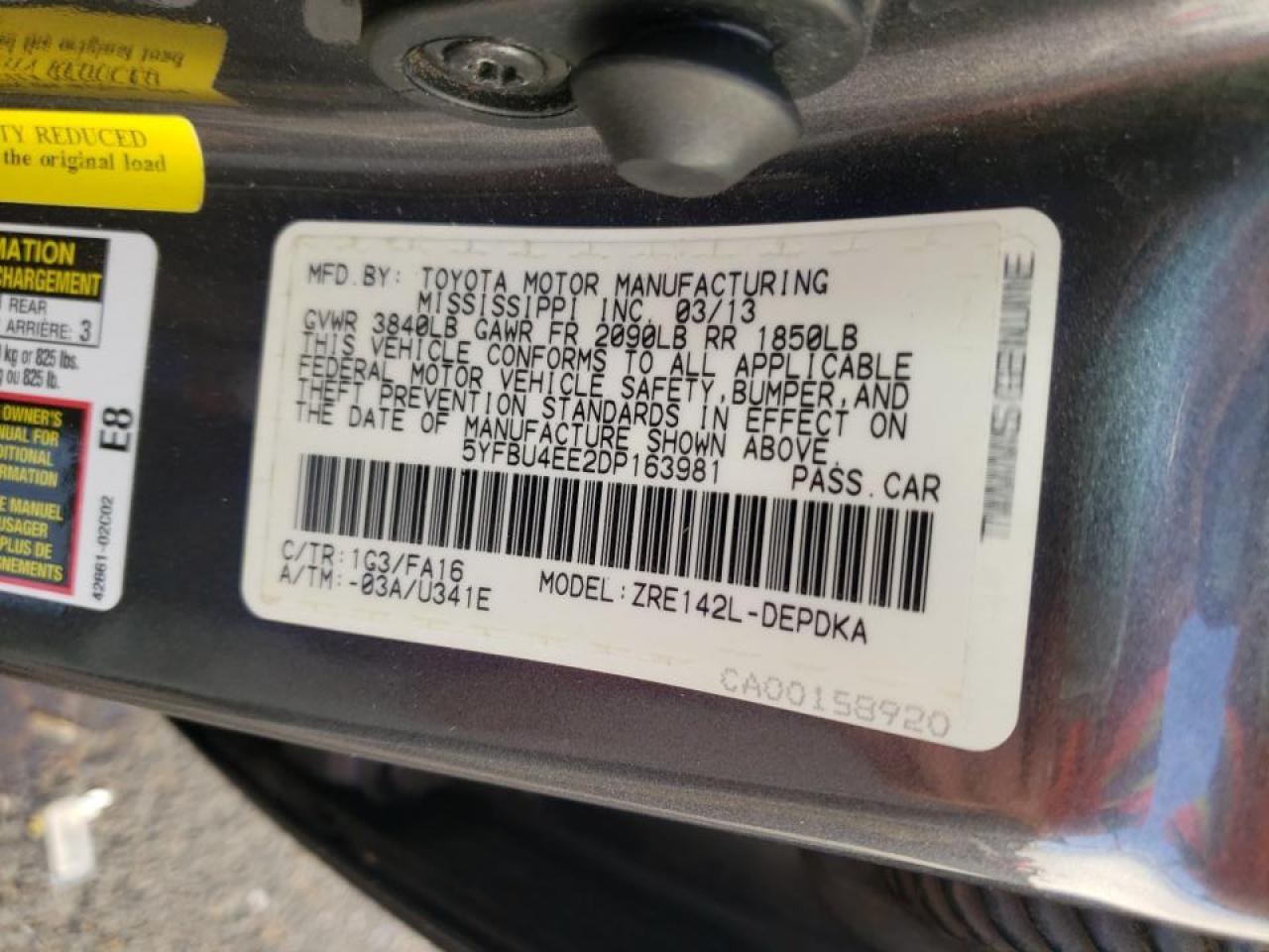 Photo 10 from auction – 2013 TOYOTA COROLLA with VIN 5YFBU4EE2DP163981