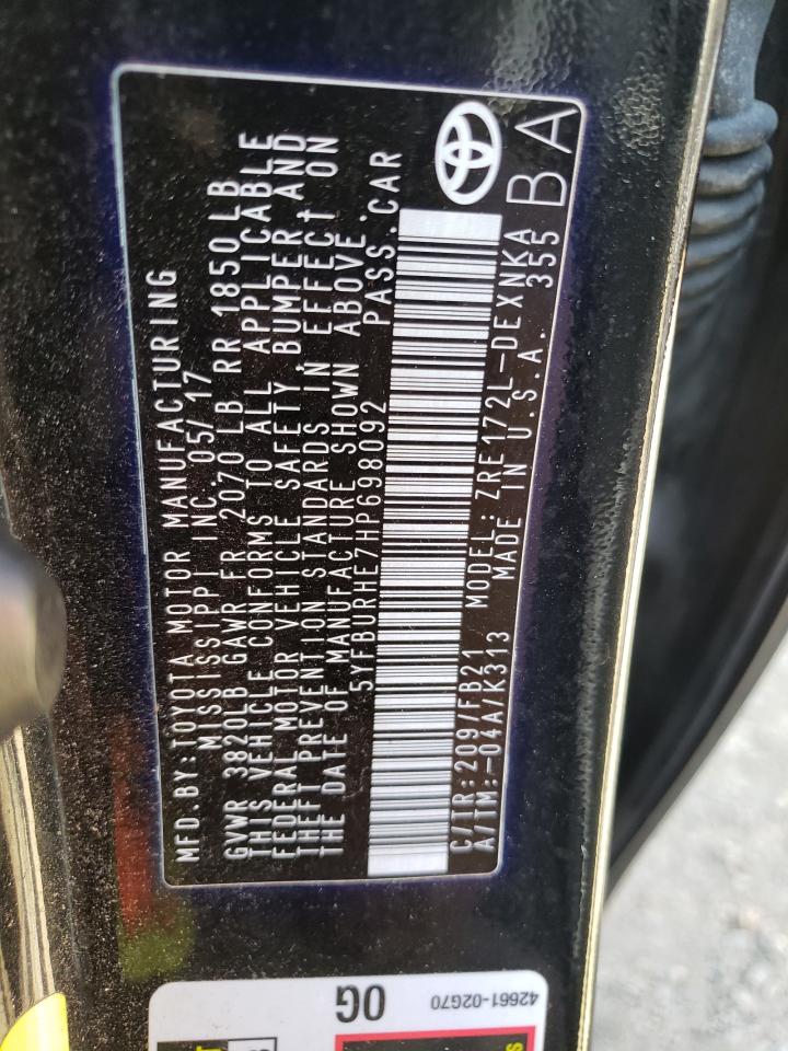 Photo 10 from auction – 2017 TOYOTA COROLLA L with VIN 5YFBURHE7HP698092