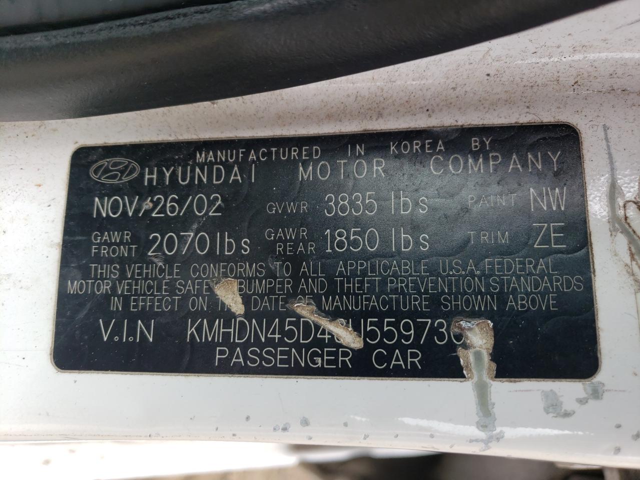 Photo 10 from auction – 2003 HYUNDAI ELANTRA GL with VIN KMHDN45D43U559730