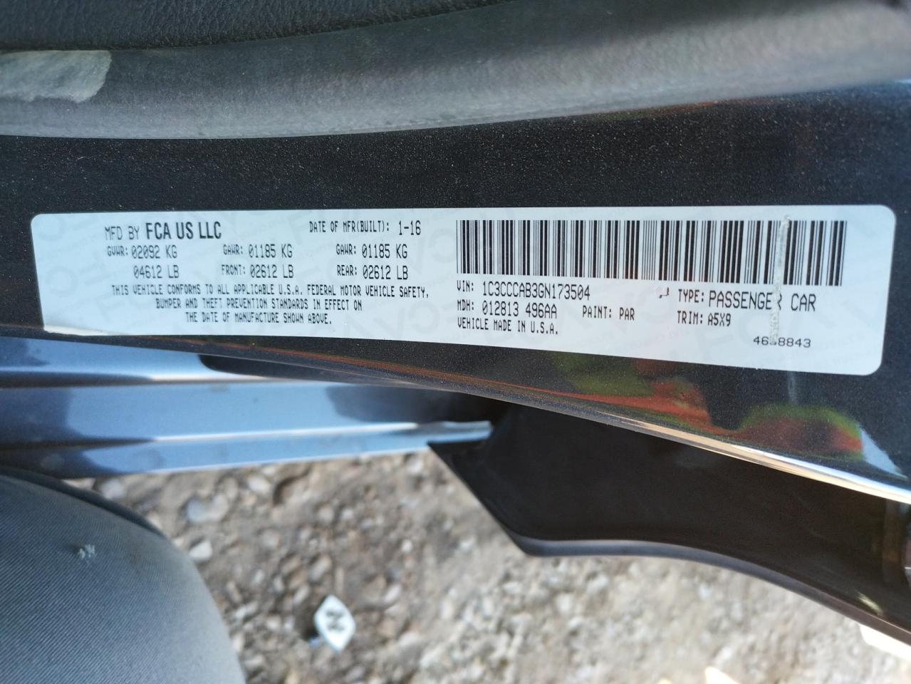 Photo 10 from auction – 2016 CHRYSLER 200 LIMITE with VIN 1C3CCCAB3GN173504
