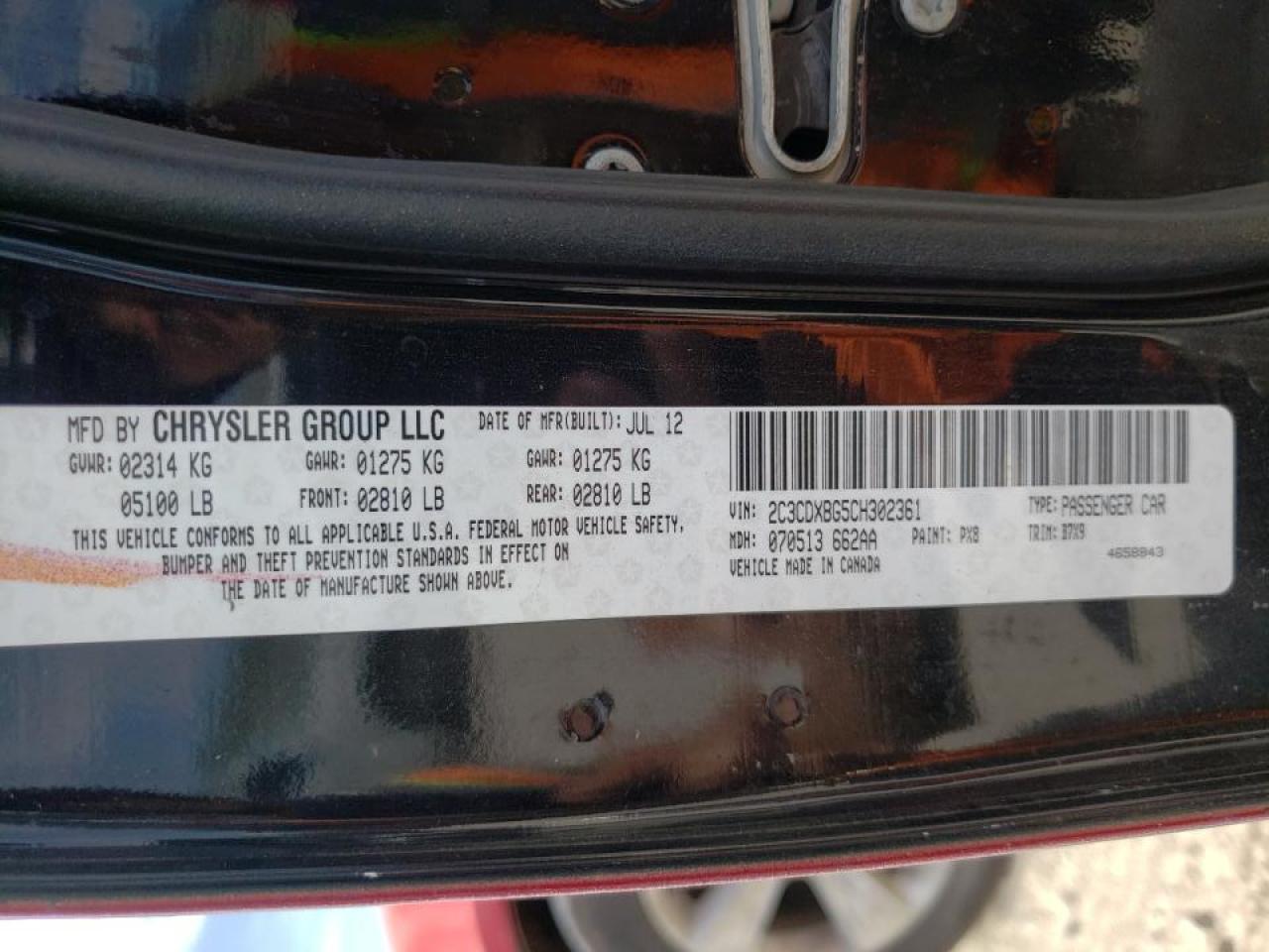 Photo 10 from auction – 2012 DODGE CHARGER SE with VIN 2C3CDXBG5CH302361
