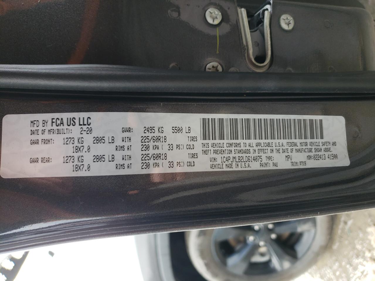 Photo 10 from auction – 2020 JEEP CHEROKEE L with VIN 1C4PJMLB2LD614075