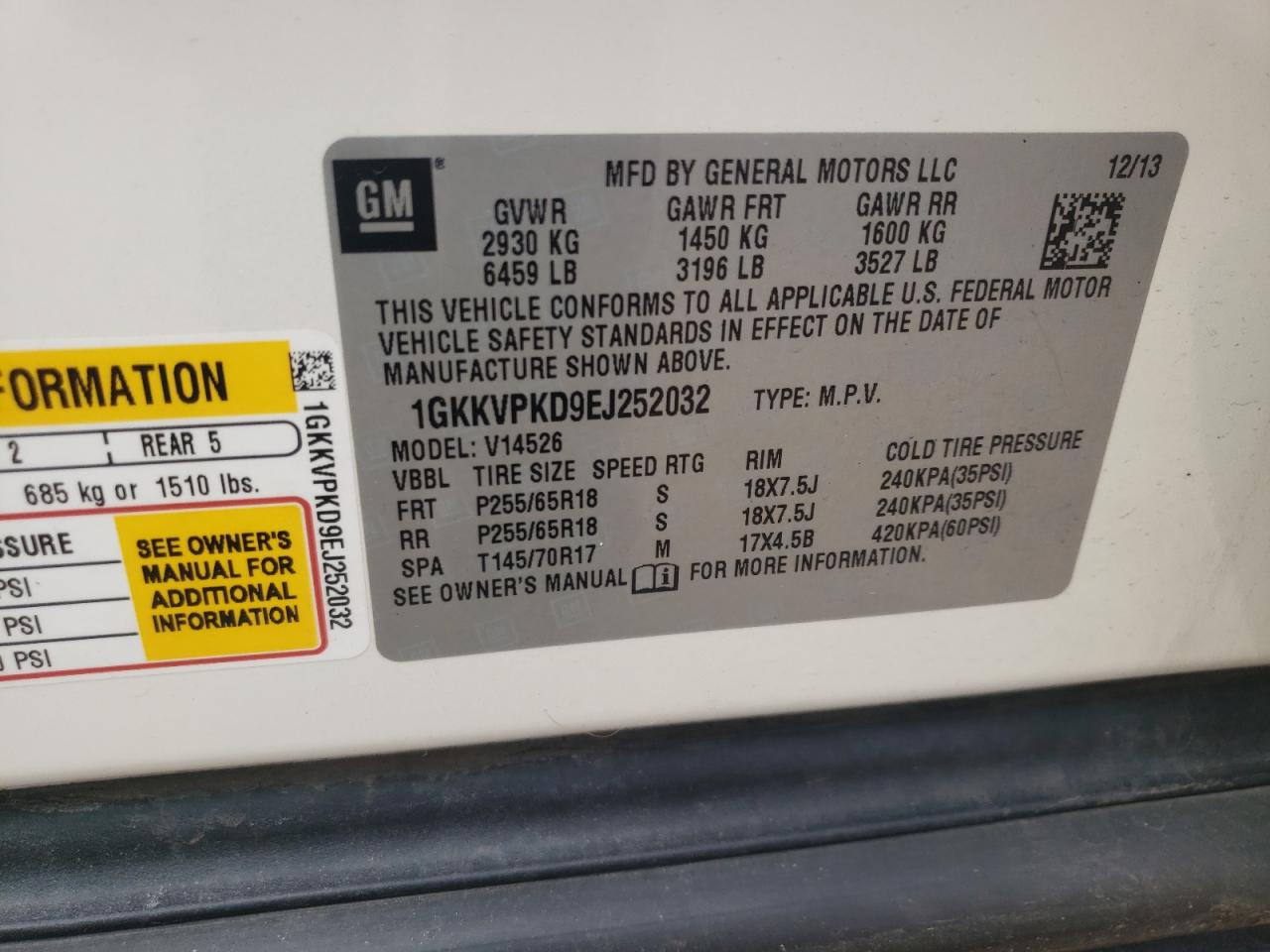 Photo 10 from auction – 2014 GMC ACADIA SLE with VIN 1GKKVPKD9EJ252032