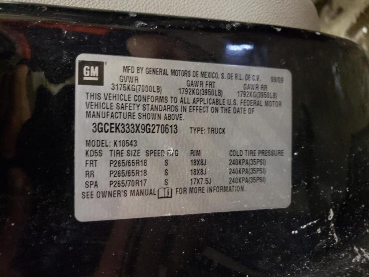 Photo 10 from auction – 2009 CHEVROLET SILVERADO with VIN 3GCEK333X9G270613