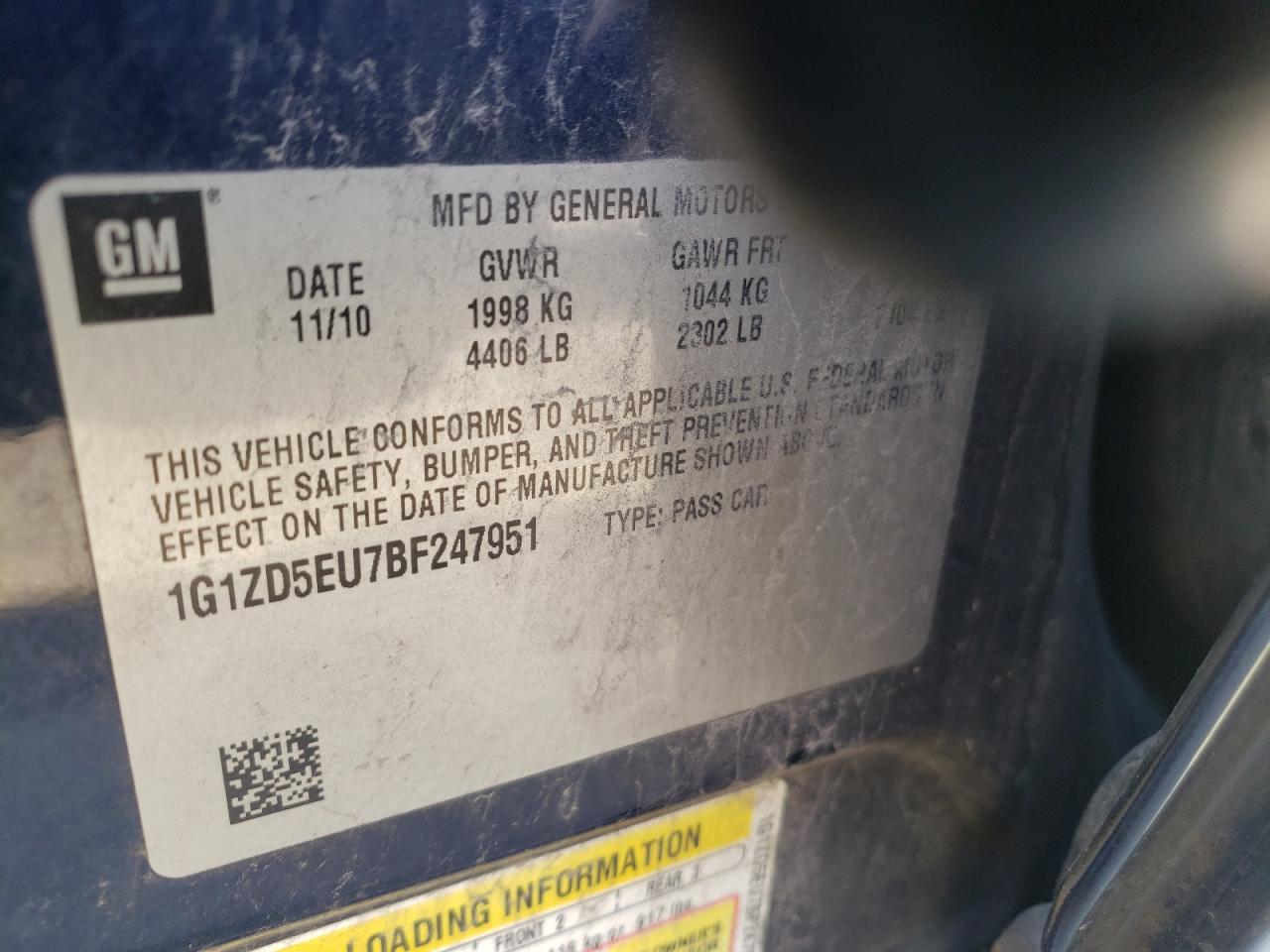 Photo 10 from auction – 2011 CHEVROLET MALIBU 2LT with VIN 1G1ZD5EU7BF247951