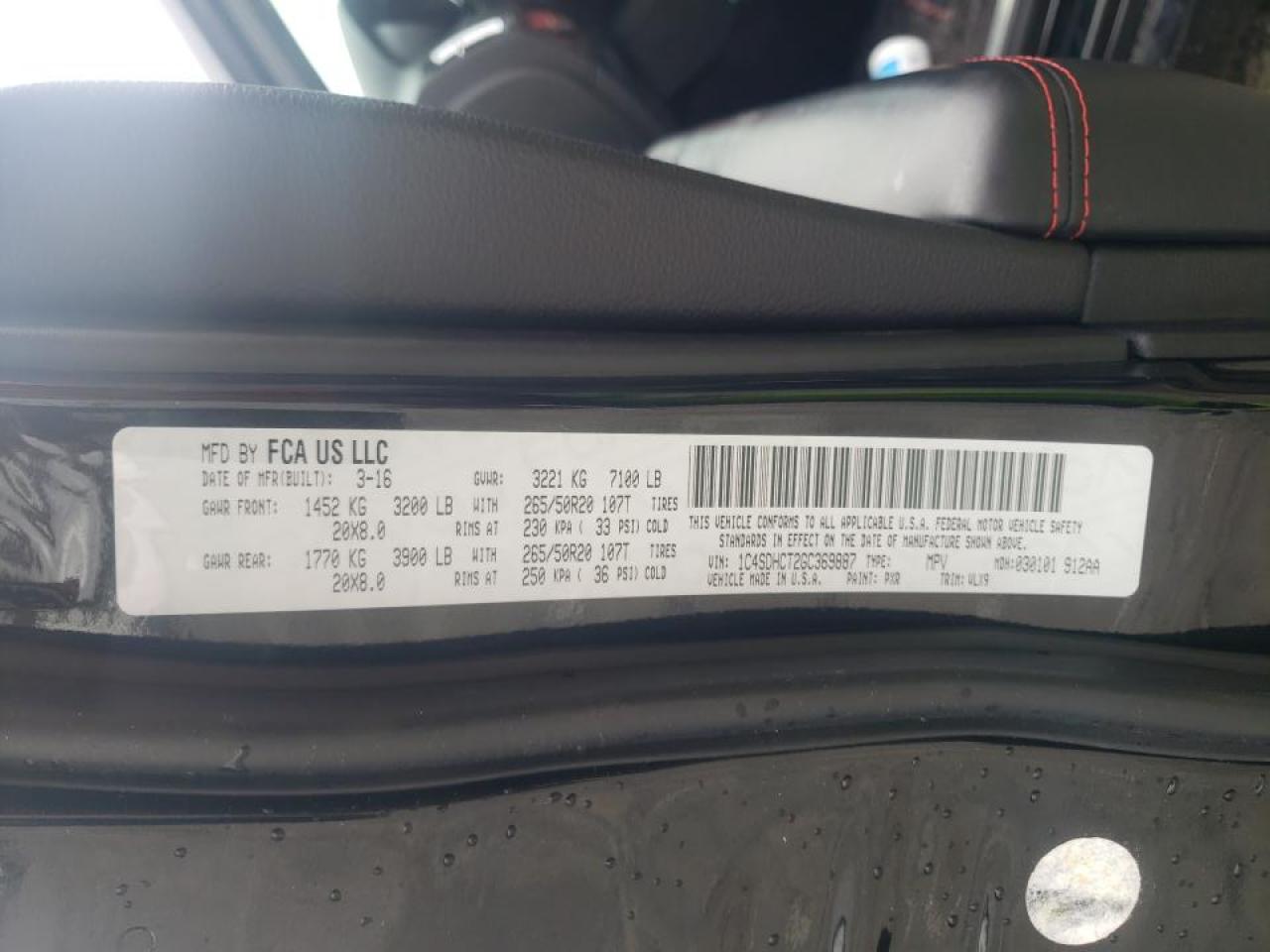 Photo 10 from auction – 2016 DODGE DURANGO R/ with VIN 1C4SDHCT2GC369887