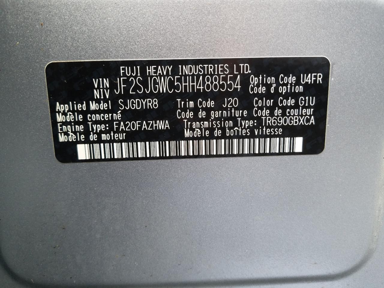 Photo 10 from auction – 2017 SUBARU FORESTER 2 with VIN JF2SJGWC5HH488554