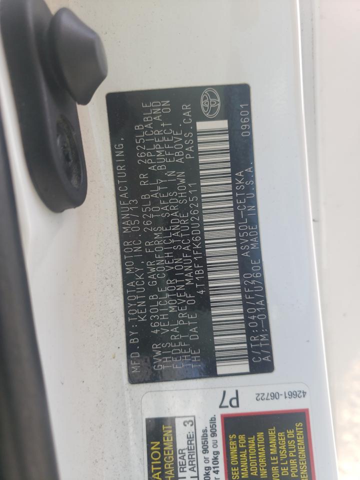 Photo 10 from auction – 2013 TOYOTA CAMRY with VIN 4T1BF1FK6DU262511